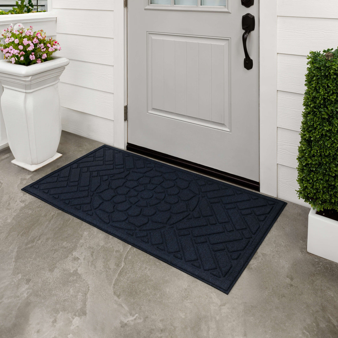 Kesha Ornamental Tiled Medallion Recycled Rubber All Weather Indoor Outdoor Non-Slip Door Mat Fleur De Lis Living Color: Blue