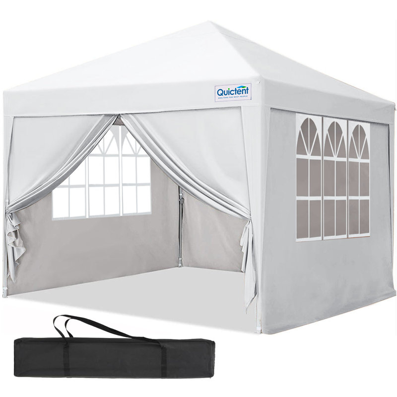 3x3m (10x10ft) Pop Up Canopy Gazebo with Removable Sidewalls, Adjustable Height Event Shelter, White