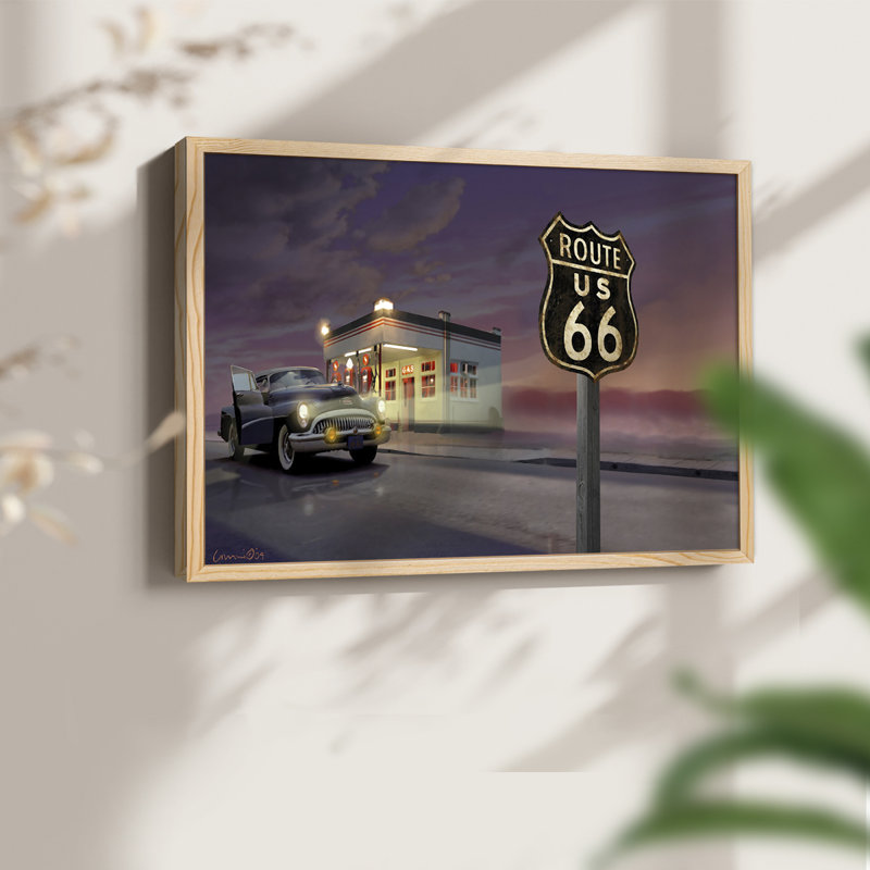 Route 66 - Reproduction encadrée - Restickable, Naturel, H 16 po x l 20 po