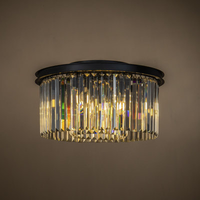 Cleaston 9-Lights Modern Round Tiered Fringe Crystal Flush Mount Ceiling Light in Matte Black