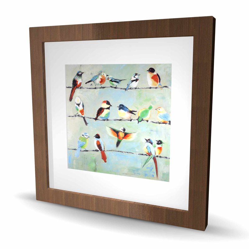 Petits oiseaux colorés abstraits - reproduction encadrée pour la décoration intérieure, Brun, H 16 po x l 16 po
