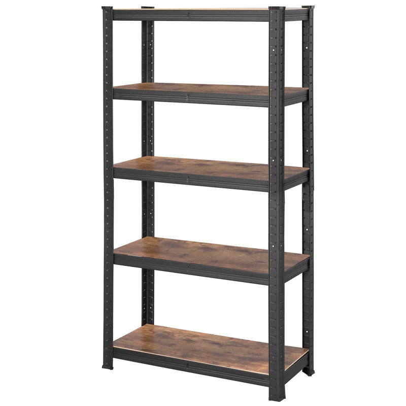Desi Steel Standard Bookcase, 200cm H x 100cm W x 50cm D, Rustic Brown/Black