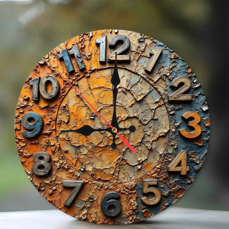 Rustic Orange Grey Wall Clock  Textured  Home Decor
