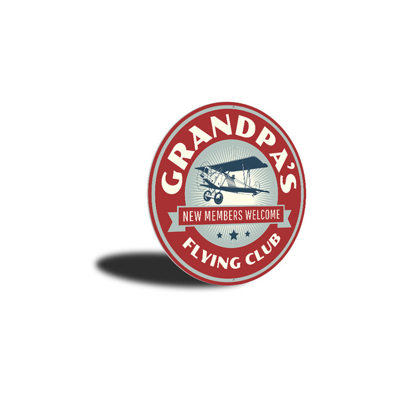 Enseigne en aluminium «Grandpa's Flying Club», H 12 po x l 12 po x P 0,04 po