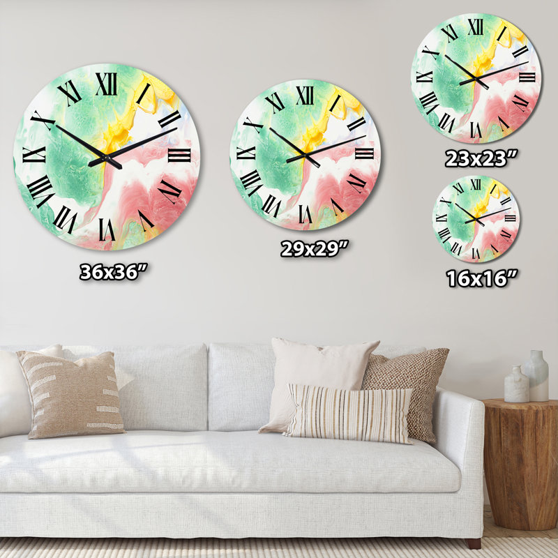 Vert vert, jaune et art à l'encre rouge - Horloge murale moderne, Petit