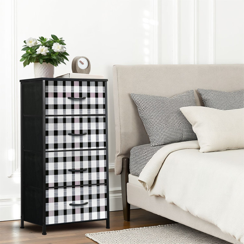 4 Drawer Dresser for Bedroom, Narrow Chest of Drawers, Wooden Top and Study Iron Frame 18"x37.5"-(WxH)