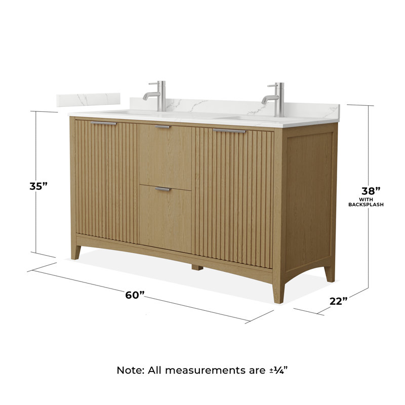Palmilla 60" Freestanding Double Bathroom Vanity with Quartz Top, Brushed Nickel, Beige