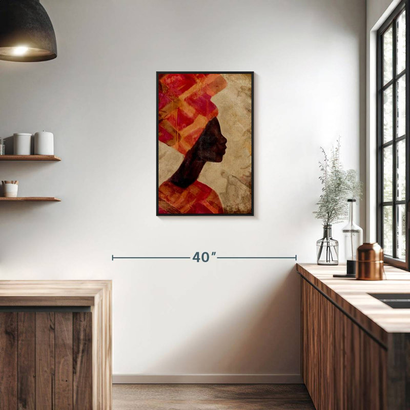 Femme noire africaine, 21 po x 31 po, Cadre flottant noir