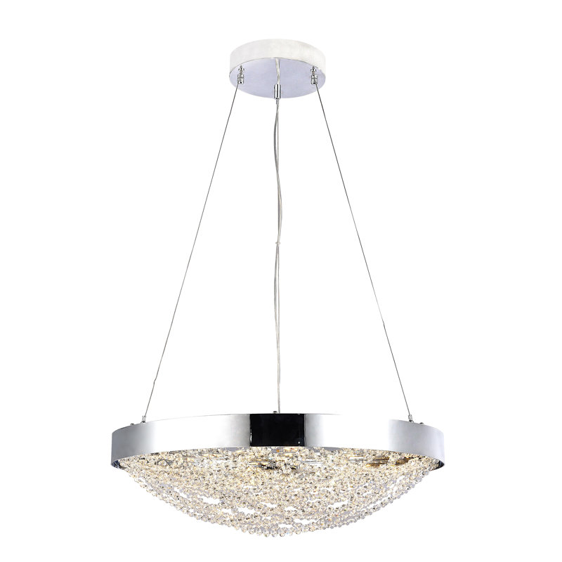 Lustre 18 lumières DEL chromées à intensité variable avec perles en cristal transparent, Chrome