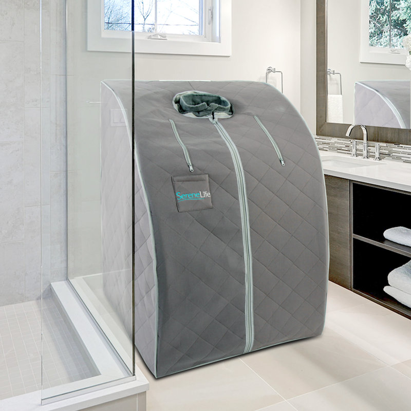 Gray Portable Infrared Sauna with Heating Foot Pad and Chair