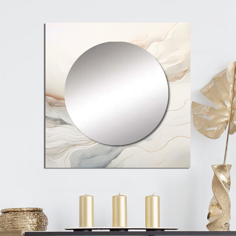 Ameetha - Art abstrait de miroir mural carré en marbre, 29 po x 29 po