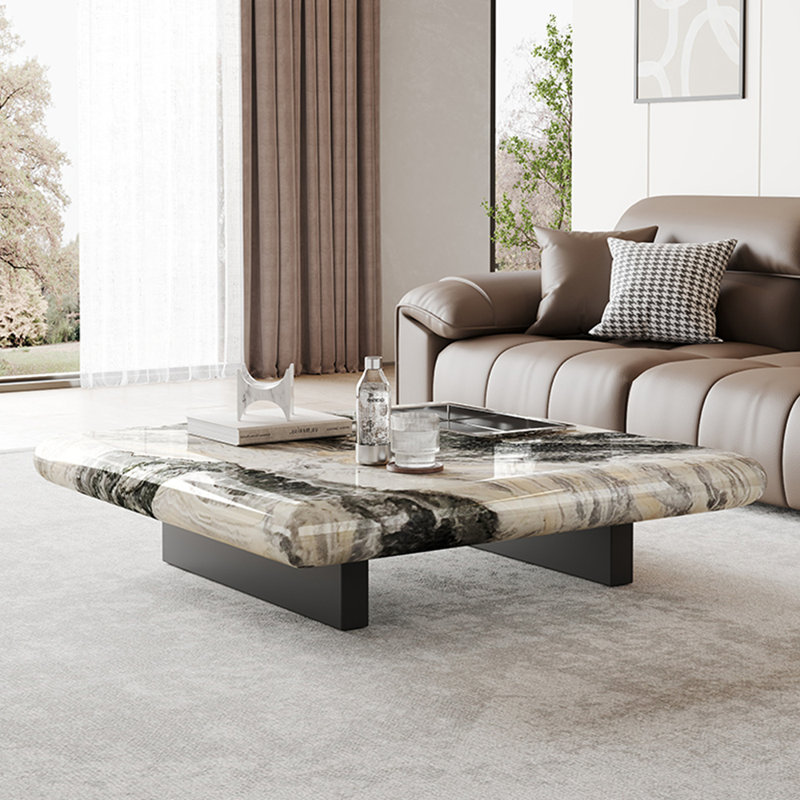 Minimalist marble high-end coffee table, 12.59" H x 39.37" L x 39.37" W