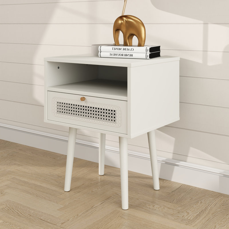  Feeney Dual-Tier Storage Nightstand, Side Table, Cream White