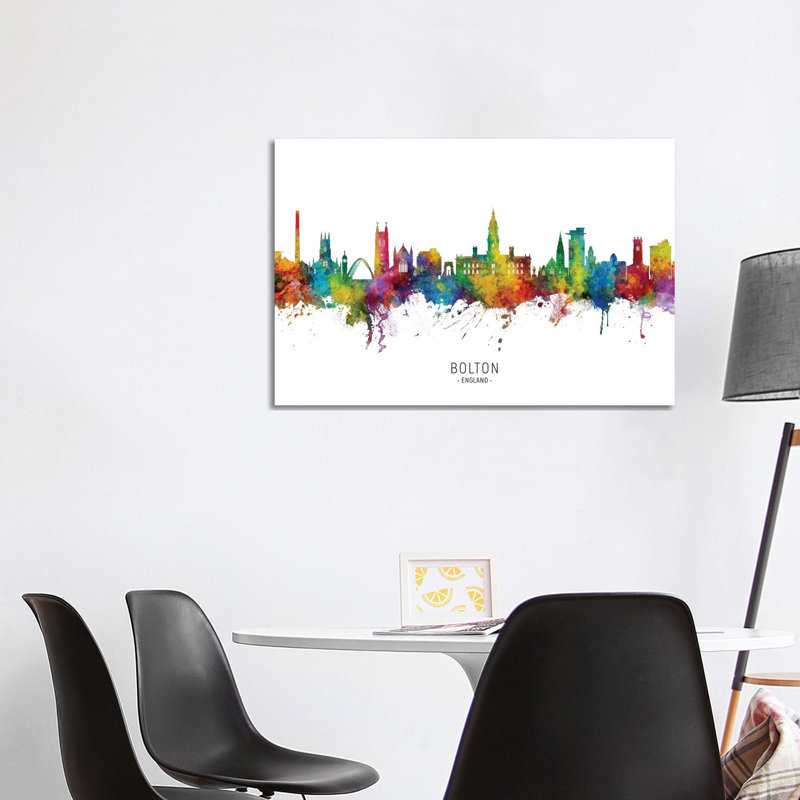 Bolton England Skyline City Name by Michael Tompsett - Print on Canvas, Wrapped Canvas, 66.04cm H x 101.6cm W x 1.91cm D