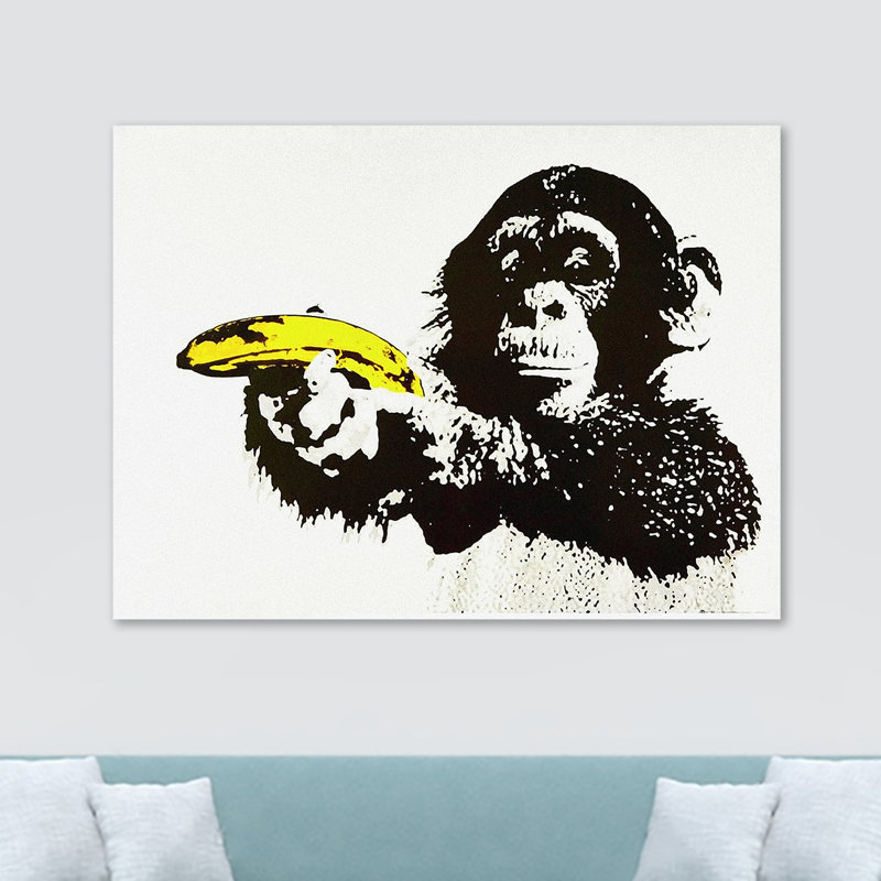 Banksy Chimp Banana Gun by Banksy - Wrapped Canvas Print, 84cm H x 120cm W x 3.8cm D