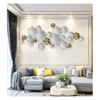 Layered White Gold Leaf Metal Wall Hanging for Elegant Home Interior Spaces