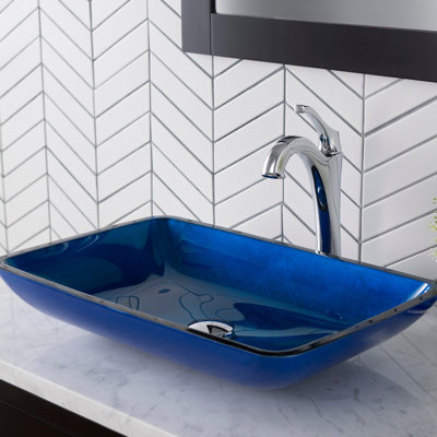 Lavabo de salle de bain vasque rectangulaire en verre avec robinet