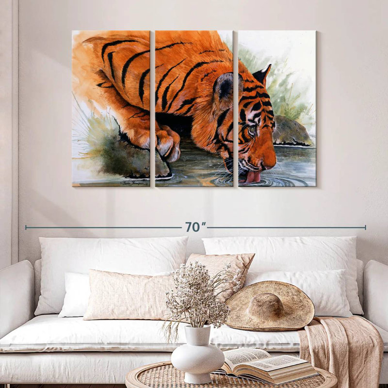 Tigre de Brampt buvant, H 32 po x l 50 po