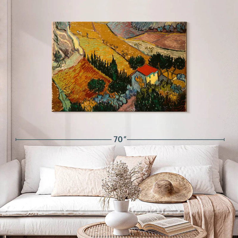 Alvord, paysage avec maison et laboureur, H 30 po x l 45 po