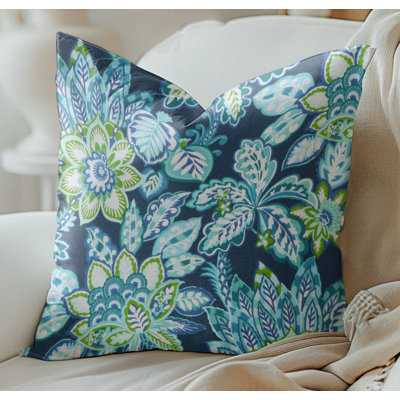 Housse de coussin d'extérieur à imprimé floral turquoise et bleu marine