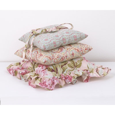 Tea Party Ruffled and Buttons Cotton Blend Reversible Throw Pillow