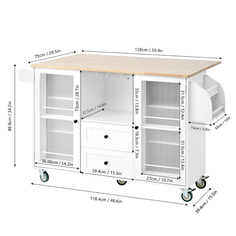 Kitchen Island with Locking Wheels, Portable Rolling Kitchen Island Cart