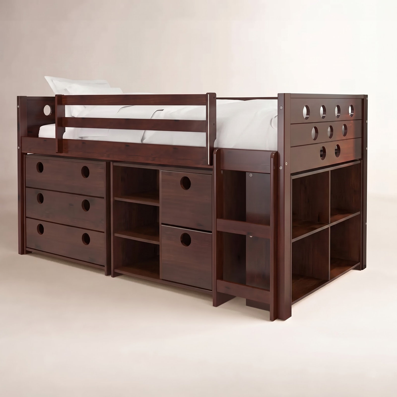 Abey Twin Loft Bed with Storage, Dark Cappuccino