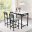 Ensemble de table de pub 2 pièces avec plateau en faux marbre, chaises rembourrées gris doux et structure en métal noir pour la cuisine ou le coin-repas