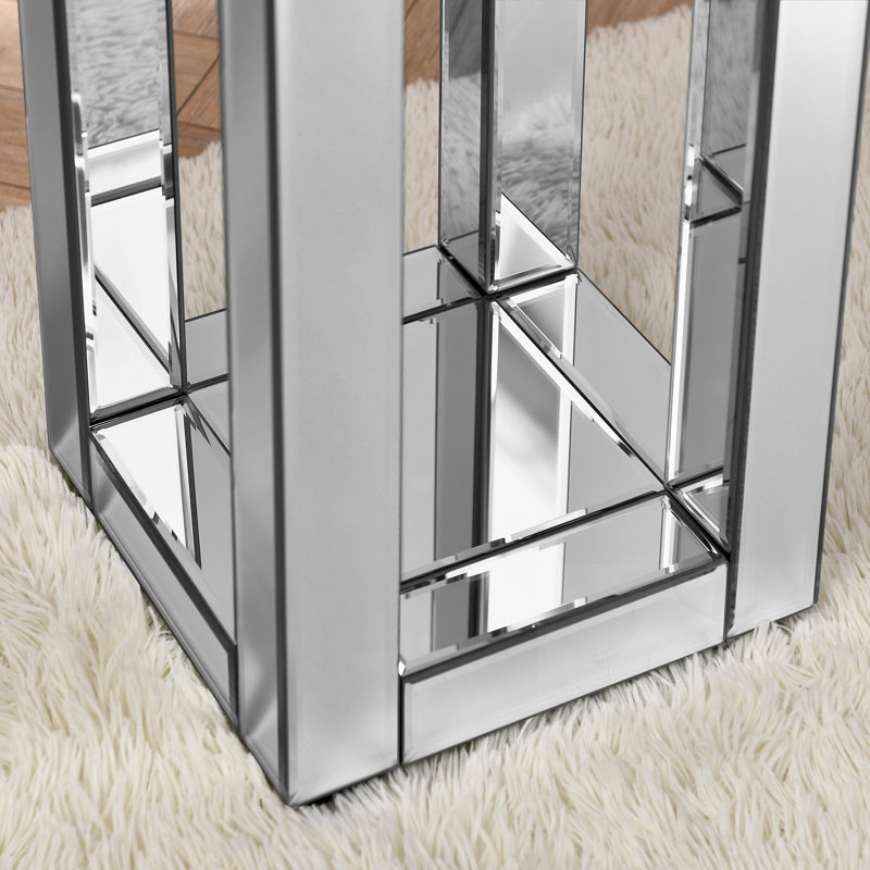 Table de bout à miroir à 2 niveaux avec incrustation de cristaux