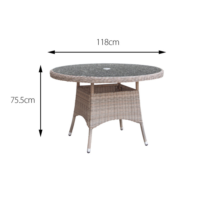 Eden Rattan 4 Seater Dining Table in Chic Walnut with Granite Effect Glass, Brown