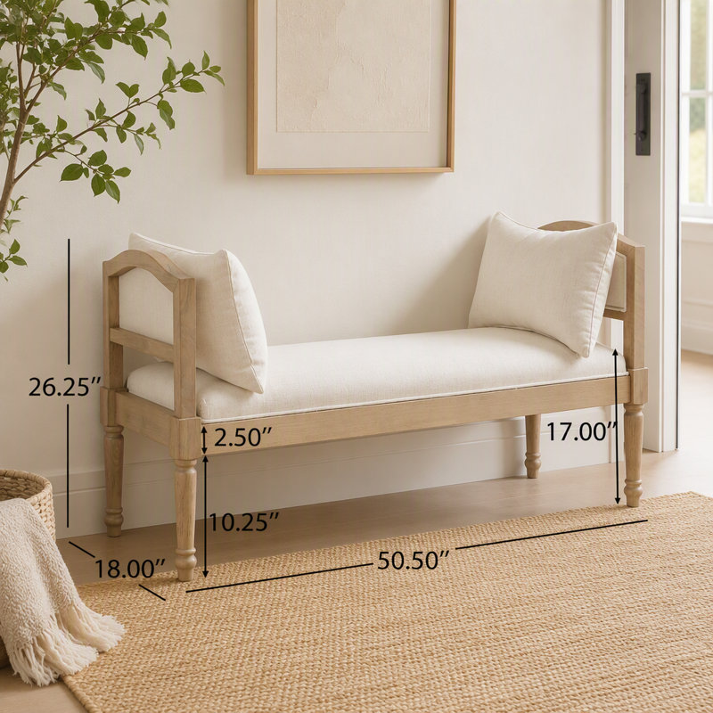 Banc rembourré avec pieds tournés, Beige
