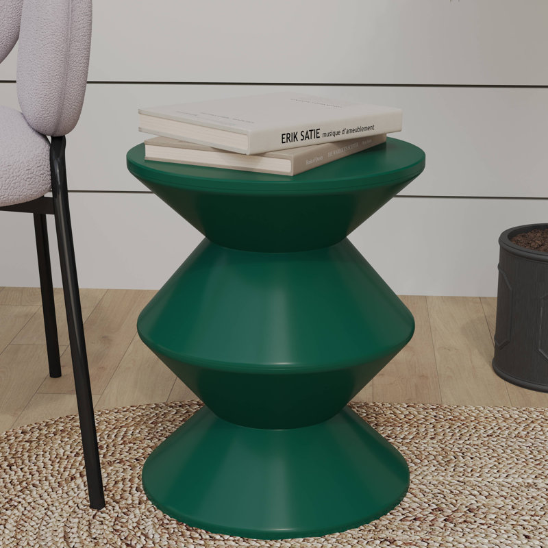 Michailo 15" Modern Hourglass Plastic Side Table, Waterproof Outdoor Patio End Table & Bedroom Nightstand, Green