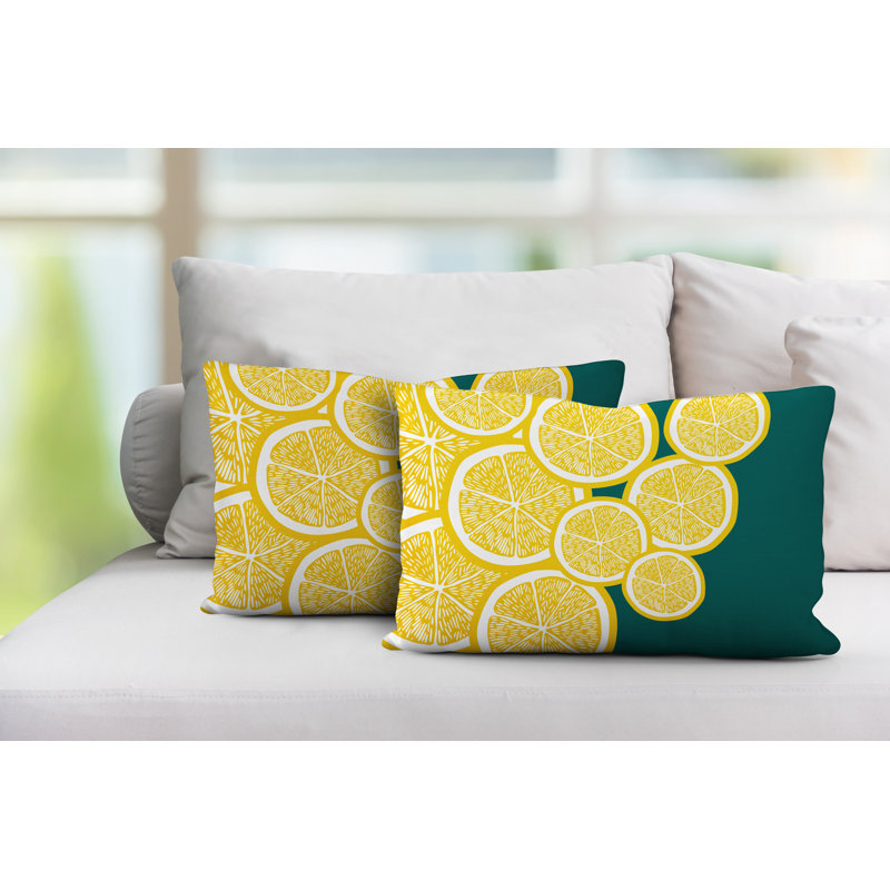 Coussin lombaire intérieur / extérieur jaune citron, Vert foncé