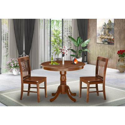 3 Piece Dining Room Table Set Contains a Round Kitchen Table with Pedestal and 2 Dining Chairs, 36x36 Inch, Mahogany