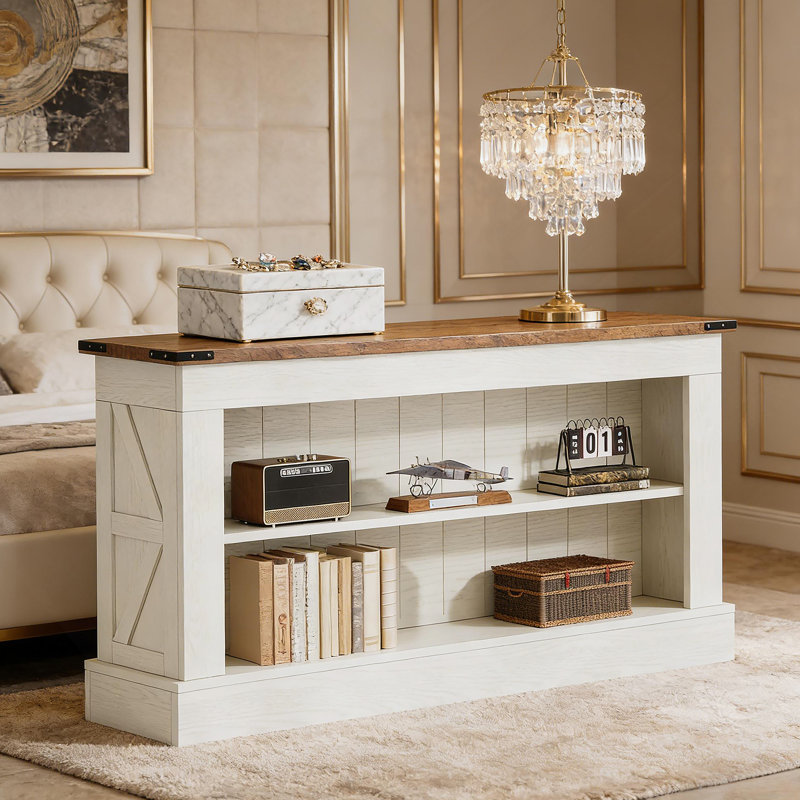 Table de canapé rétro, console spacieuse, organisateur de hall d'entrée double couche, meuble télé