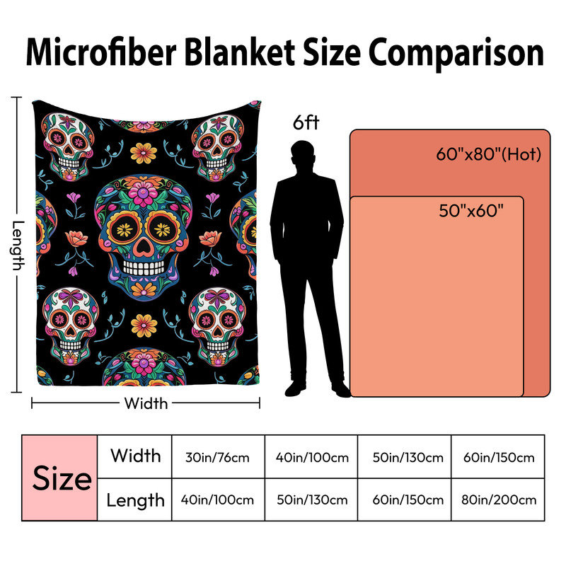 Couverture simple en flanelle JYK Halloween, Sugar Skull Pattern
