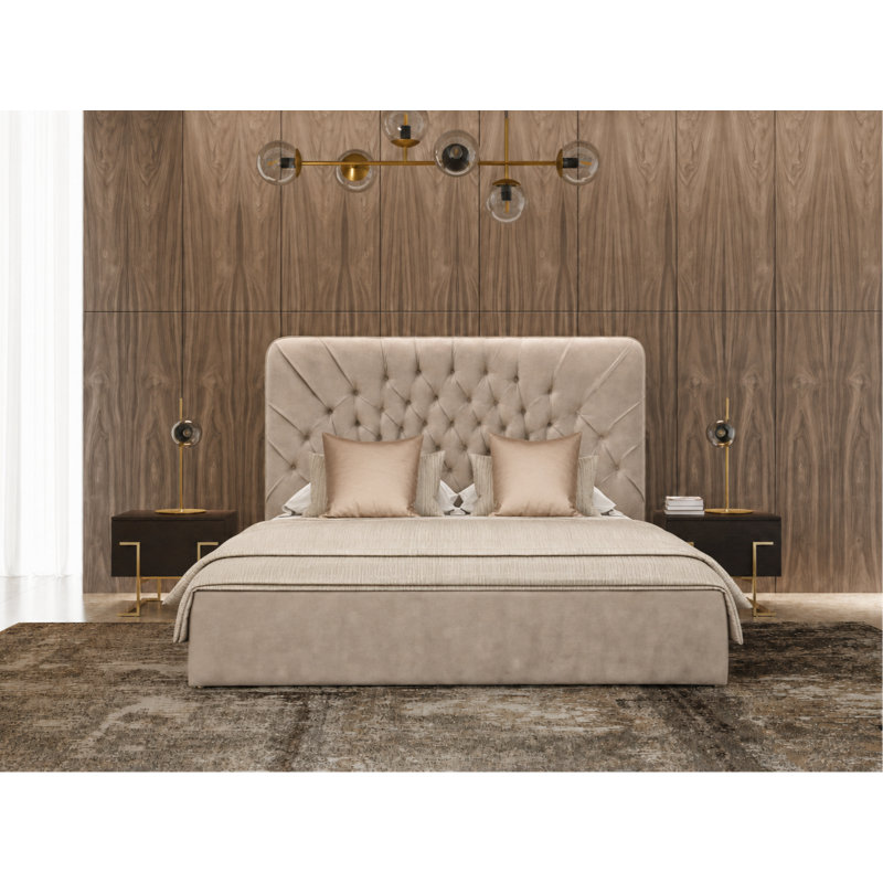 Ensemble de chambre à coucher 4 pièces Moontide - Velours beige glamour et laiton brossé