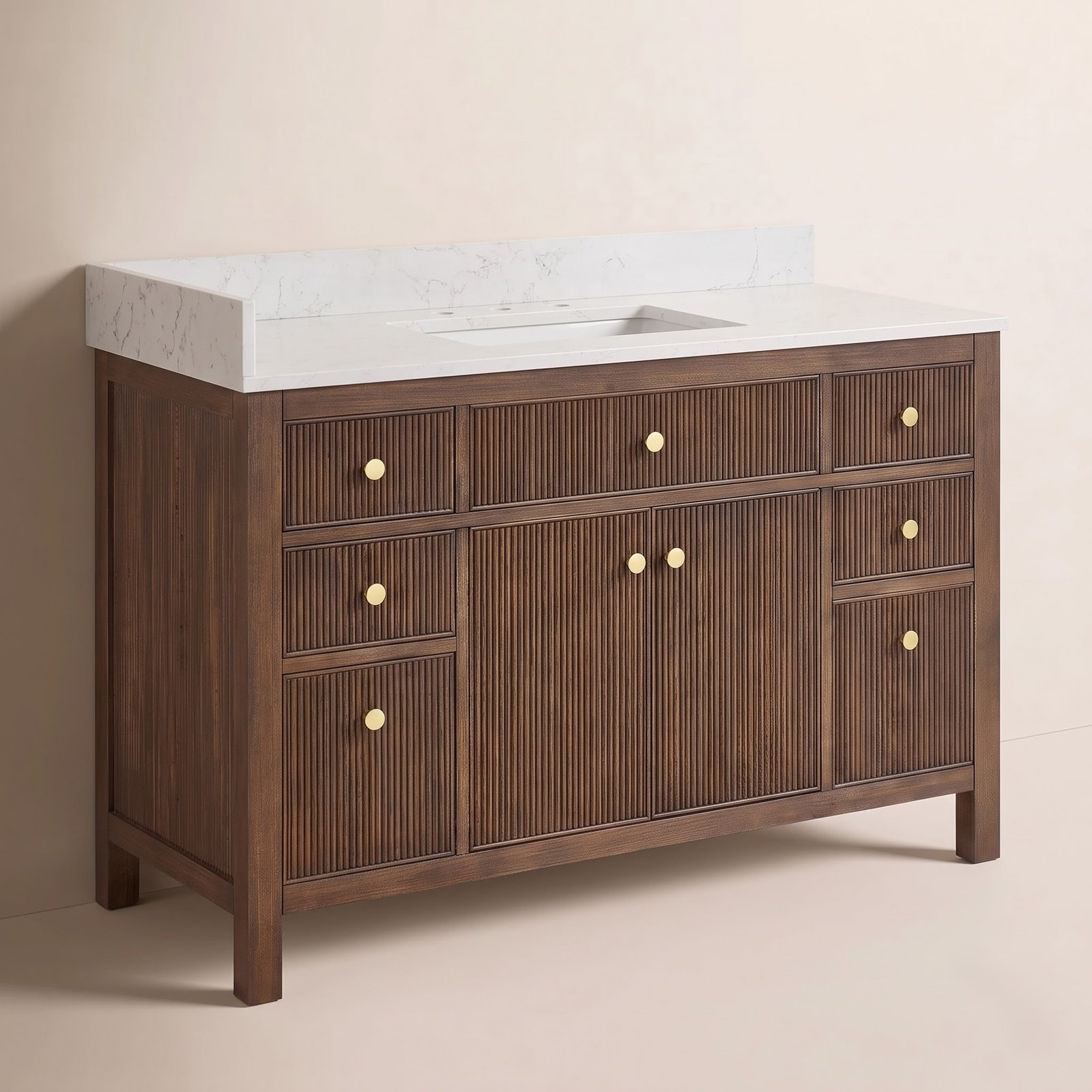 Lala 48" Single Bathroom Vanity, Brown Brushed Oak