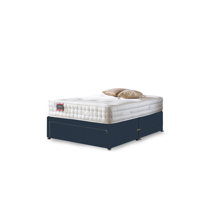 Arlette Upholstered Divan Bed with Mattress, Midnight Blue Linen, No Storage, Super King (6')