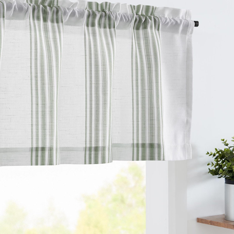 Striped Linen Valance Curtain 16 Inch Vertical Striped Valance For Kitchen Bathroom Light Filtering Window Treatment Rod Pocket Farmhouse Rustic Semi Sheer Short Window Curtain 1 Panel