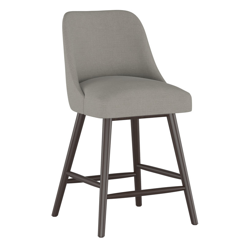 Tabouret Gallie, Espresso, Tabouret de comptoir (siège d'une hauteur de 27 p, Lin classique gris