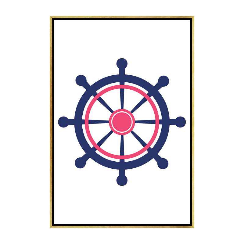 «Boat Wheel Nordic Design», reproduction d'impression, H 60 po x l 40po x P 1,5 po, Toile encadrée d'or, Pas de tapis