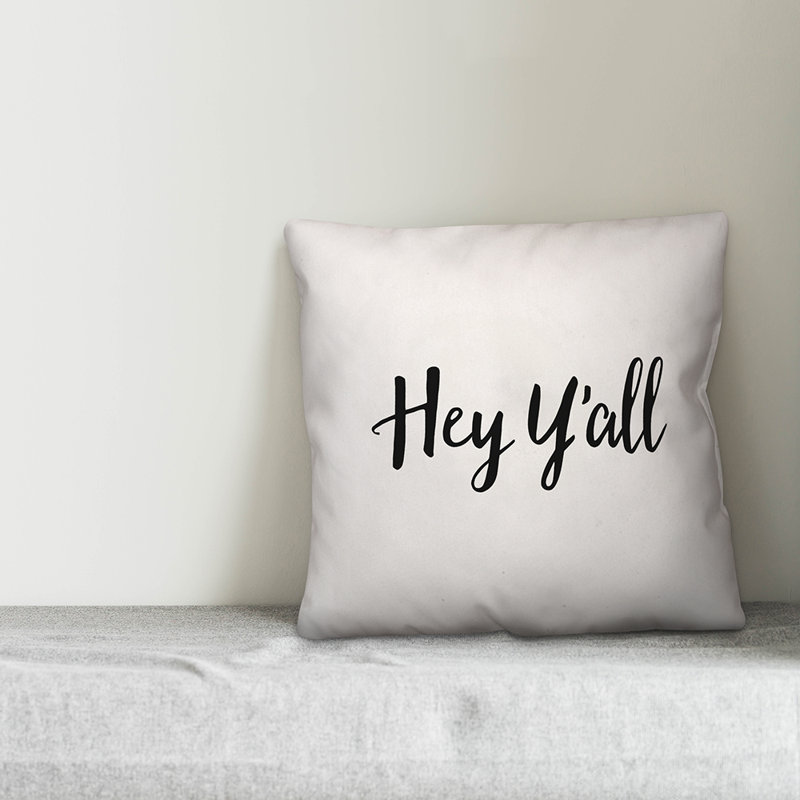  Coussin intérieur / extérieur Hey Y'all, H 16 po x l 16 po, Noir / blanc