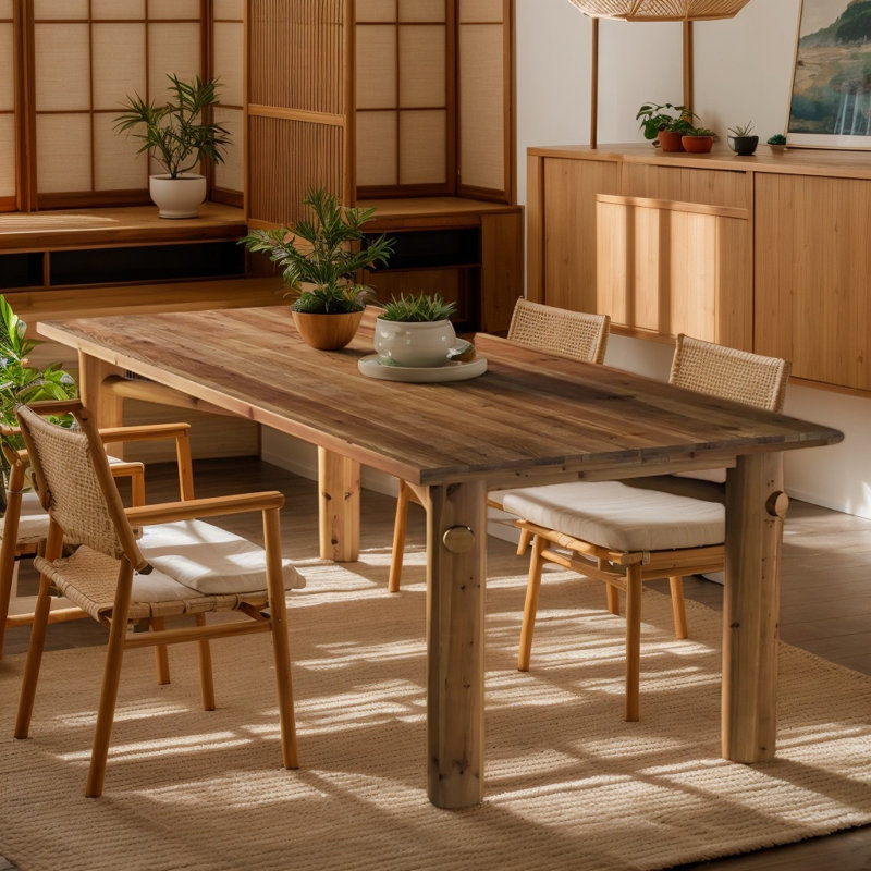 Narrow Long Farmhouse Dining Table for 6-8, Solid Wood Rectangular Kitchen Table