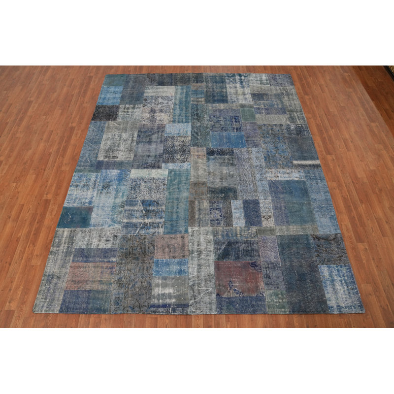 Blues Patchwork Distressed Area Rug 8x10