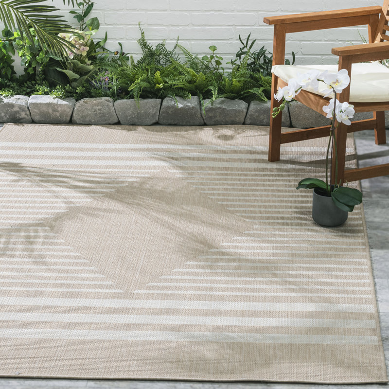 Tapis intérieur / extérieur en polypropylène tissé à la machine Rectangle marocain naturel / beige