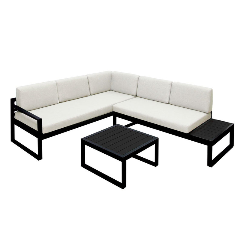 Anessah Interchangeable Sofa Set - Black, White Cushion/Black Frame