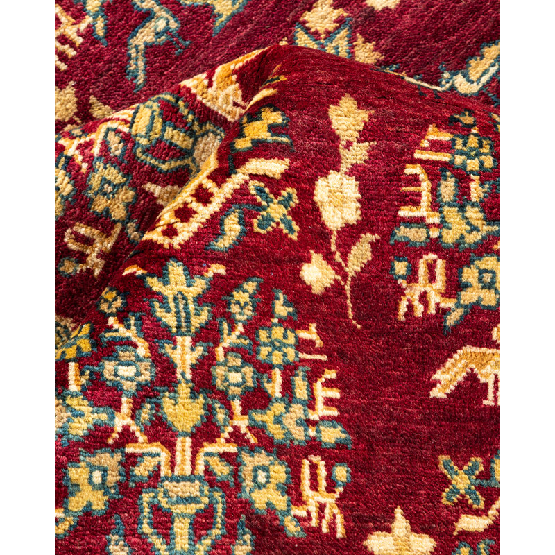 Tapis rouge traditionnel noué à la main de conception unique 8 pi 1 po x 10 pi 1 po Keller
