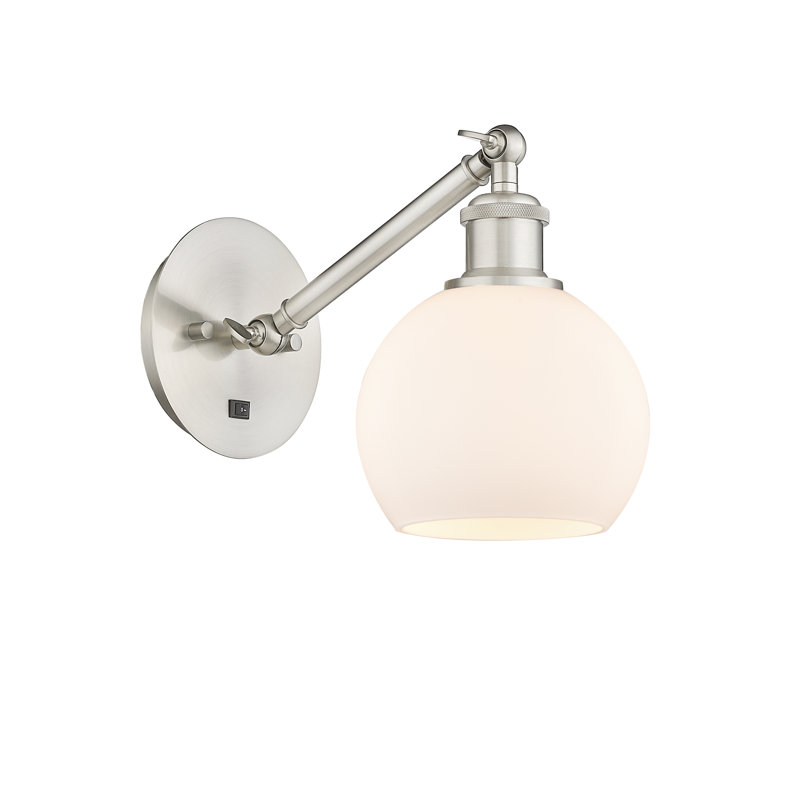 Shauna Armed Sconce, Matte White, Incandescent, Brushed Satin Nickel