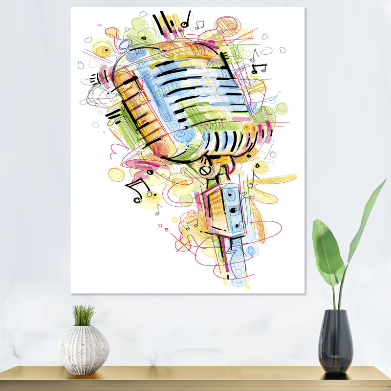Microphone musical, dessin abstrait - peinture, H 20 po x l 12 po x P 1 po, Toile tendue